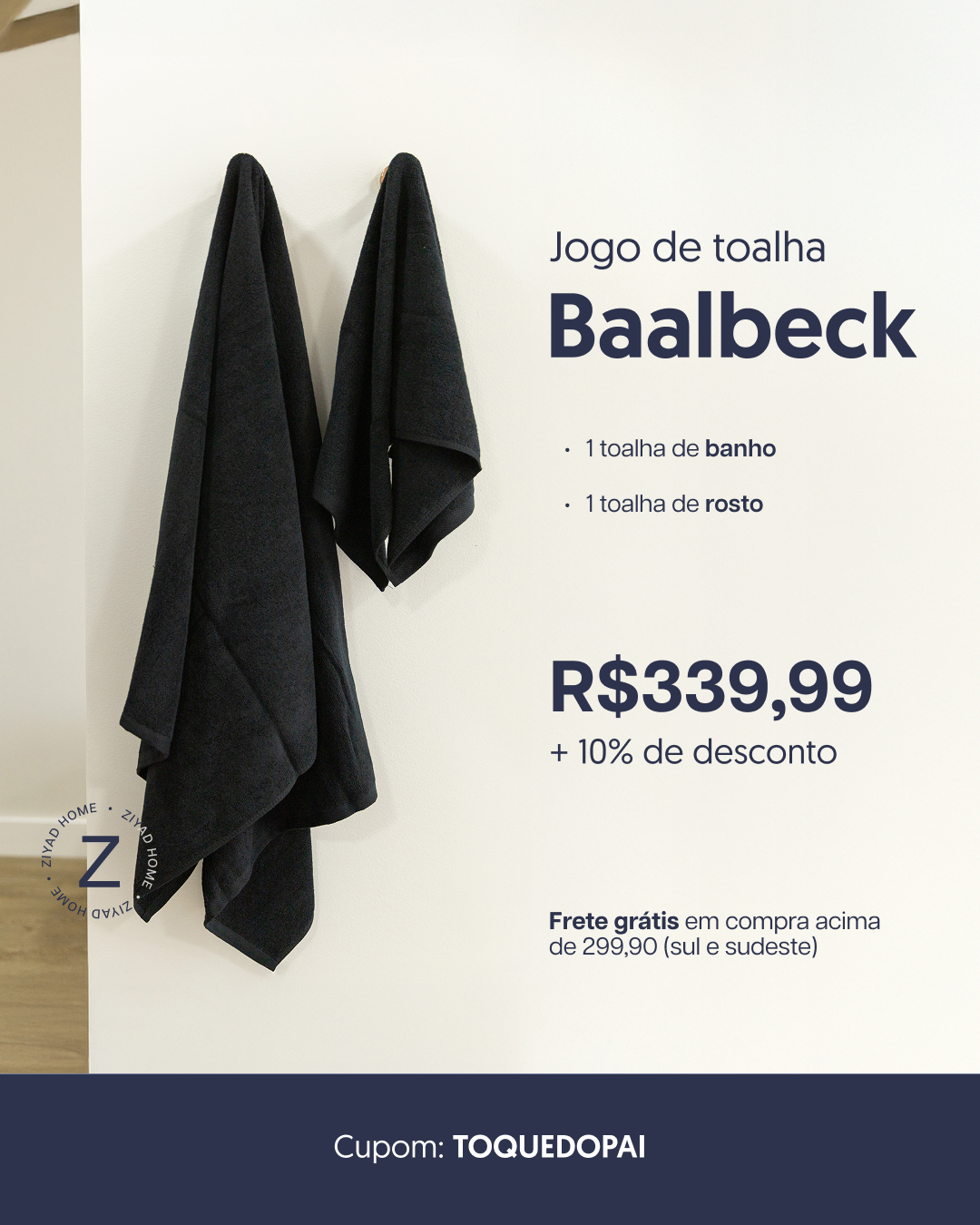 Jogo de Toalha Baalbeck - 1 Toalha de Banho e 1 Toalha de Rosto - Algodão Puro