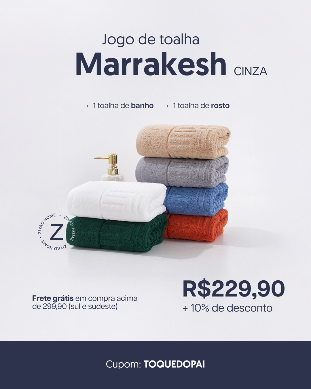 Jogo de Toalha Marrakesh - 1 Toalha de Banho e 1 Toalha de Rosto - Algodão Puro