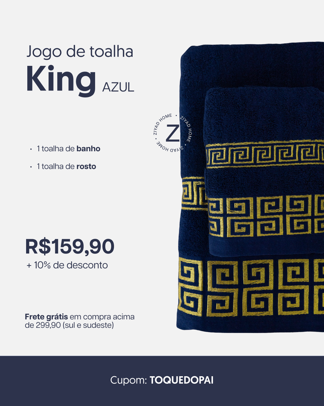Jogo de Toalha King - 1 Toalha de Banho e 1 Toalha de Rosto - Algodão Puro